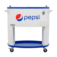 Permasteel- 80 Quart Oval Pepsi Patio Cooler - White-80-Quart Antique Rolling Cooler