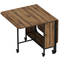 HOMCOM 51" Mobile Wheel Drop Leaf Folding Dining Table with Storage Shelf for 6 - Brown Wood Grain-2 lift-up sideboards expand surface space and fold down for compact storage