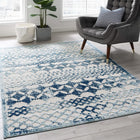 Modway Reflect Giada Abstract Diamond Moroccan Trellis Indoor/Outdoor Area Rug - 5 ft W x 8 ft L - Ivory/Blue-Tight Low Pile Weave
