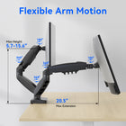 ShoppingAll Dual VESA Monitor Mount with Fully Adjustable Gas Spring Arm and Office Desk Clamp - Black-Rock-Solid Stability: Built with a dual-clamp base that delivers unmatched sturdiness. For desks with grommet holes (1.57"–2.36"), no extra parts or modifications are needed - our compact clamp fits directly into the hole for secure, wobble-free support