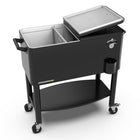 Permasteel 80 qt Rolling Patio Cooler with Divider & Shelf - Black-Bottom shelf for additional storage 