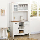 HOMCOM 71" H Kitchen Buffet Hutch Cabinet with Utility Drawer and 3 Door Units - White-Beadboard door panels, framed glass door panels and antiqued metal handles bring traditional beauty to your kitchen, dining room, or living room 