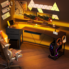HOMCOM 79" Industrial Gaming Desk with RGB Lights and USB Ports - Black-Expansive curved desktop provides ample room for multiple monitors for immersion