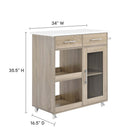 Modway Culinary Kitchen Cart With Towel Bar - Oak White-Rubberwood Top