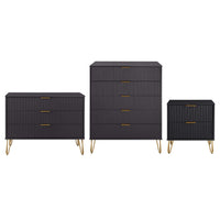 Manhattan Comfort DUMBO Modern Nightstand, Dresser Set and 5-Drawer Tall Dresser Set - Black-Modern-Contemporary with a taste of Glam Bedroom Dresser Set. Includes 1 Standard Dresser, 1 Tall Dresser, and 1 Nightstand 2.0.