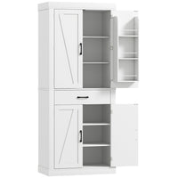 HOMCOM 72" H Kitchen Pantry Cabinet with Barn Doors - White-Features a rustic barn door design, enhancing your home's country charm 
