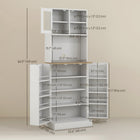 HOMCOM 66.5" H Freestanding Kitchen Pantry Cabinet with Hutch - White-Open countertop features cable management for tidy appliance use 