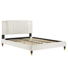 Modway Zahra Channel Tufted Performance Velvet Twin Platform Bed with Wood Legs and Gold Metal Sleeves - White-Twin Platform Bed
