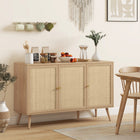 HOMCOM 47.2" L Sideboard Buffet Cabinet - Natural Wood-Extra supporting foot at the bottom for added stability