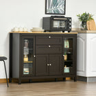 HOMCOM 47.25" L Sideboard Buffet Cabinet with 2 Drawers and 4 Doors - Brown-Framed glass doors display items from dust