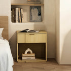 Manhattan Comfort Clive 22" Mid-Century Modern 1-Drawer Nightstand - Natural Oak and Gold-One spacious drawer provides convenient concealed storage for bedside essentials