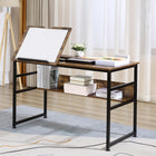 HOMCOM Adjustable Drafting Table with Storage Shelf - 47.25" L x 23.5" W x 29.5" H - Rustic Brown-15-Level adjustable tabletop can be tilted at an angle range of 0-70° 