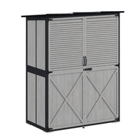 Outsunny Outdoor Wood Garden Storage Cabinet with 2 Shelves - Grey-Varnished solid wood and powder-coated steel frame ensure durability 