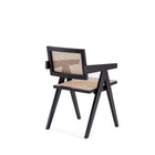 Manhattan Comfort Hamlet 19.67" Industry Chic Dining Arm Chair - Black and Natural Cane-Unique Square Backrest Made of Cane