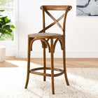 Modway Gear Counter Stool - Walnut-Woven Rattan Seat