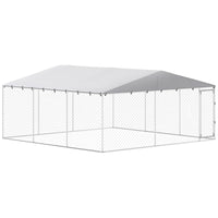 PawHut Dog Kennel Outdoor with Waterproof Cover - 14.8' L x 14.8' W x 7.1' H-Plenty of room for play and comfort