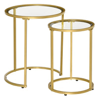 HOMCOMNesting Coffee Tables with Metal Base - Gold - Set of 2-Modern design with metal base and clear tabletop is easily fit to any home style 