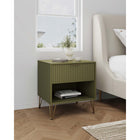 Manhattan Comfort DUMBO 20.07" Modern 1-Drawer Nightstand - Olive Green-Includes 1 Full Extension Drawer with Top Drawer Designed in Vertical Textured Ribbed Lines