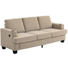 HOMCOM 3 Seater Upholstered Sofa Couch with USB Ports and Cup Holders - Light Brown-USB-A and USB-C ports on armrests for convenient charging