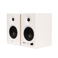 Edifier MR4 True Sound Monitoring with Multiple Connection Input - White-Switch between monitor mode for accurate audio monitoring during music production, and music mode for enjoying casual daily listening and relaxation, catering to different needs with a simple control knob
