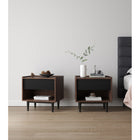 Manhattan Comfort Duane 20.23" Mid-Century Modern Nightstand 2-Piece Set - Dark Brown/Black-Includes 1 Full Extension Drawer, and 1 Thin Open Shelf