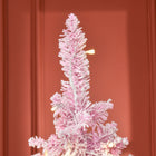 HOMCOM 6' Pre-Lit Snow-Flocked Artificial Pencil Christmas Tree with Auto Open - Pink-Pencil shape don't take up much floor space, suitable for small rooms or a second Christmas tree in an entryway 