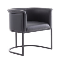 Manhattan Comfort Cosmopolitan 24" Mid-Century Modern Faux Leather Upholstered Dining Chair - Black-Modern Dining Chair Perfect for Dining and Accent Living Room Use