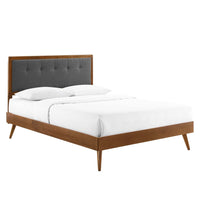 Modway Willow Wood Full Platform Bed with Splayed Legs - Walnut Charcoal-Full Platform Bed Frame