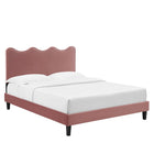 Modway Current Performance Velvet Twin Platform Bed with Black Wood Legs - Dusty Rose-Wood Slat Support System