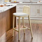 Modway Monarch Wood and Rattan Bar Stool - Antique White Natural Heathered Weave Ivory-Dense Foam Padding