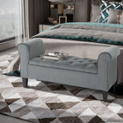 HOMCOM Upholstered Storage Ottoman Bench with Armrests - Grey-Rubberwood legs add to its stability