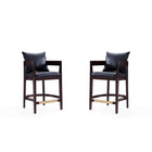 Manhattan Comfort Ritz 22" Mid-Century Modern Faux Leather Upholstered Counter Stool - Black and Dark Walnut - 2 Pack-Mid-Century Modern Counter Stool with Backseat Perfect for Bar and Kitchen Use. Set of 2