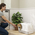 PawHut Cat Litter Box with Easy Clean Drawer and Scoop - White/Grey-Includes two charcoal packs for the top slot to effectively control odours 