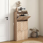 HOMCOM Slim Shoe Storage Cabinet with 3 Flip Drawers for 12 Pairs - Natural Wood-Compact design suits for small entryways, hallways, or any narrow places