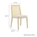 Modway Monarch Wood and Rattan Dining Side Chair - Antique White/Natural/Heathered Weave Ivory-Dense Foam Padding