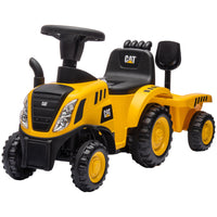 Qaba Caterpillar Licensed Kids Ride on Tractor with Shovel, Trailer - Yellow-Caterpillar licensed foot-to-floor car ensures authentic, quality design 