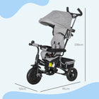 Qaba 6-in-1 Toddler Tricycle Stroller with Basket and Canopy - Grey-Overall Dimensions: 37.4" L x 19.7" W x 41.7" H (95L x 50W x 106H cm) 