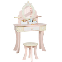 Qaba Kids Vanity Set, Dressing Table with Mirror & Stool, 7 Accessories - Pink-Functions as a vanity or desk with its easily removable mirror top
