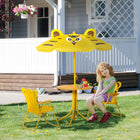 Outsunny Kids Folding Picnic Table & Chair Set Pattern Outdoor Garden Patio Backyard with Sun Umbrella - Yellow-2 chairs for social play and interaction
