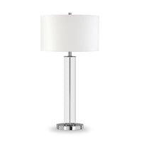 Hudson&Canal Harlow 29" Tall Table Lamp with Fabric Shade - Clear Glass/Polished Nickel/White-Modern and contemporary design for your living room, workspace, or bed side table