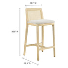 Modway Monarch Wood and Rattan Counter Stool - Antique White Natural Heathered Weave Ivory-Cane Rattan Backrest