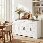 HOMCOM 55" Farmhouse Sideboard Buffet Cabinet for TVs up to 60 Inch with Barn Doors - White-Adjustable shelves customise space for items of varying sizes 