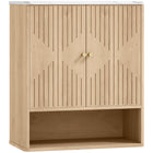 HOMCOM Bathroom Wall Cabinet with Adjustable Shelf, Open Shelf and Marble Effect Top - Oak-Combines concealed and open storage, balancing privacy with decorative display options