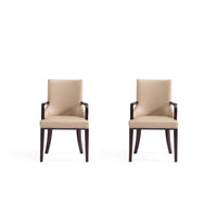 Manhattan Comfort Shubert 22.5" Modern Faux Leather and Velvet Upholstered Dining Armchair - Tan - Set of 2-Modern Dining Armchair for Dining Room and Task Use. Set of 2