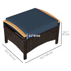 Outsunny Wicker Outdoor Ottoman with Removable Cushions - Navy Blue-Plastic wicker style offers a chic look and durability