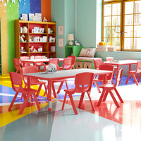 Flash Furniture 23.625"W x 47.25"L Rectangular Red Plastic Height Adjustable Activity Table Set with 6 Chairs-Multipurpose Kids Table Set