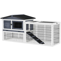 PawHut Wooden Rabbit Hutch with Ramp, Openable Roof and Pull-out Tray - Dark Grey-Suits for rabbit, bunny, guinea pig or other small animals 