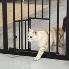 PawHut 29.1''-31.5'' Extra Wide Dog Gate with Cat Door - Black-Decorated with pine blocks