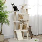 PawHut 54" Cat Tree Tower with Scratching Posts and Condos - Beige-Multiple platforms for climbing and viewing 