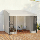 Outsunny 10 ft W x 10 ft L Wall Mounted Pergola Gazebo with Curtains and Nettings - Beige-PA-coated polyester pergola canopy protects against UV